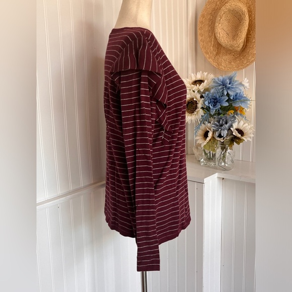 a.n.a Burgundy & Grey Striped Sweater Long Sleeve Ruffle. - Picture 4 of 9